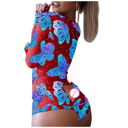 

vbnergoie Women Print Long Sleeve Nightwear Jumpsuit Bodysuit Playsuit Romper Jean Jumper for Women Jumpsuit for Women Casual