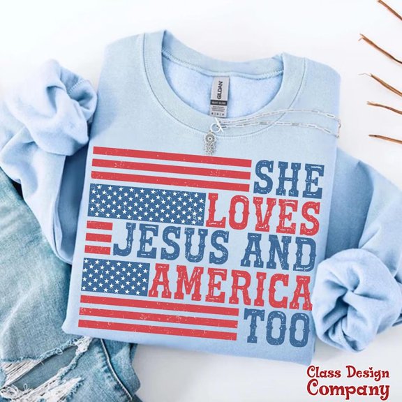 She Loves Jesus And America Too T-shirt, Christian 4th of July Shirt, Retro America Shirt, Fourth of July Jesus Independence Day TH260559