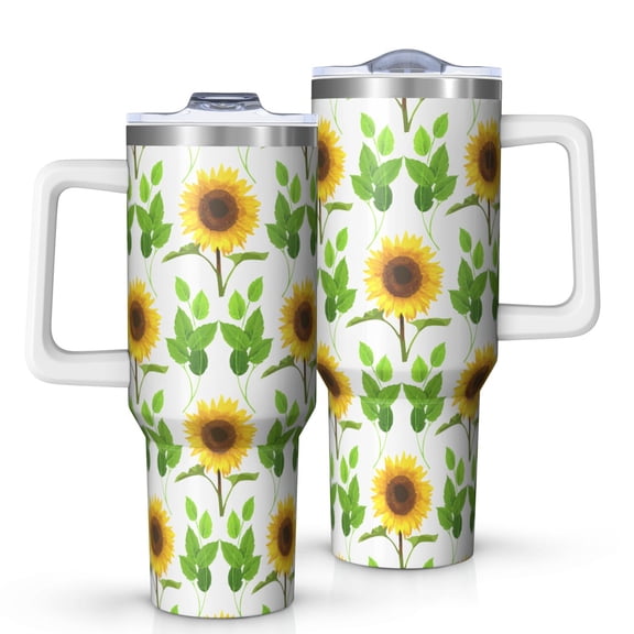Sunflower 40oz Tumbler with Handle and Straw, Large Capacity Travel Cup for Hot & Cold Drinks, Double Walled Vacuum Insulated Cup, Butterfly Lover Birthday Gifts for Women Girls, Spring