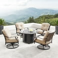 thumbnail image 2 of 5-Piece Brown and Charcoal Black Outdoor Patio Round Fire Table with Four Swivel Rocking Chairs 44", 2 of 4