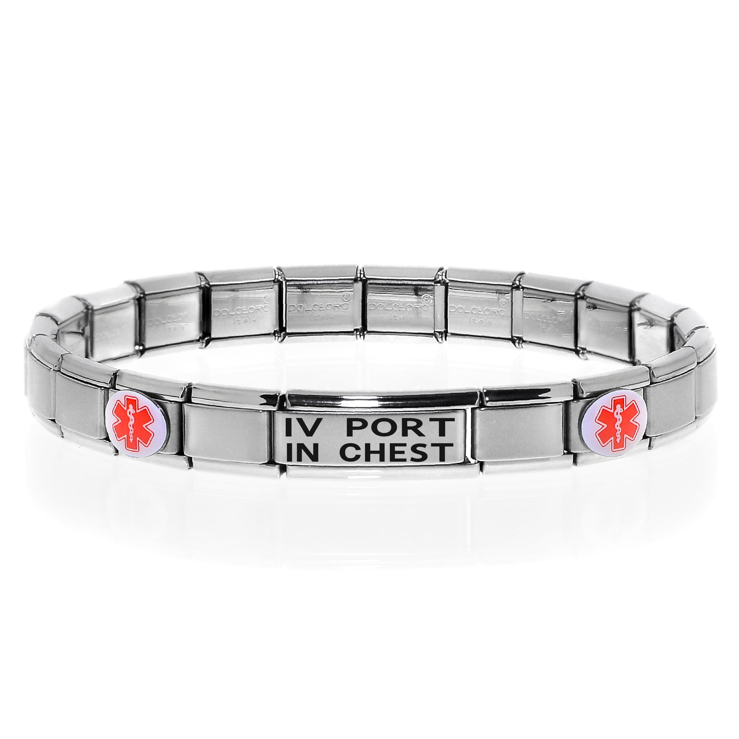 Put Details in Lift up Section, Customized Medical Card+Strips Free Medical Alert Bracelet for Men Womens Ladies ID Bangle Elastic Stainless Steel Personalised