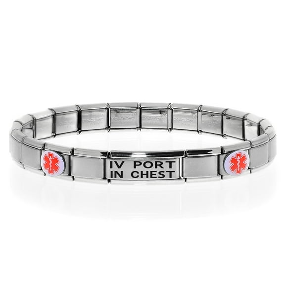 IV Port in Chest Medical Alert ID Bracelet, Modular Charm Style - SIZE OPTION A
