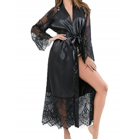 

Inevnen Women Lace Babydoll Lingerie Long Robe Nightgown Kimono Satin Gown Lingerie Sleepwear