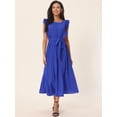 thumbnail image 2 of Unique Bargains Women's Ruffle Sleeveless Midi Dress with Tie Waist Belt L Royal Blue, 2 of 6