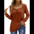 thumbnail image 1 of Blusa Elegante Informal con Cuello en Forma de Corazón y Larga para Mujer, Color Liso, Estilo Túnica, Tipo Suéter. Naranja Rojo M, 1 of 5