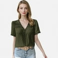 thumbnail image 2 of Women's Textured Lace Trim V-Neck Short Sleeve Blouse - Medium, Olive Green, 2 of 3