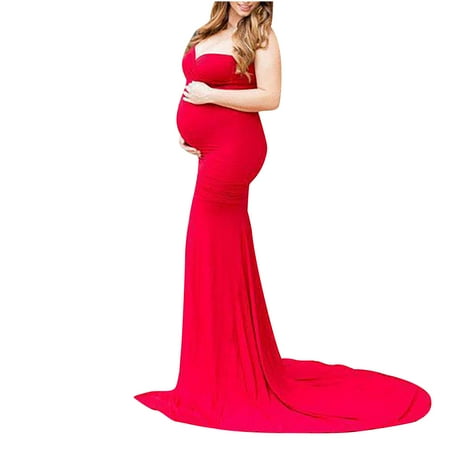 

asdoklhq Maternity Dresses for WomenWomen Pregnants Photography Props Sleeveless Mop The Floor Maternity Solid Dress