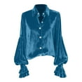 thumbnail image 4 of Hauts en Velours pour Femmes Mode Printemps 2026 Manches Longues Boutonné Col à Revers Chemise Décontractée Blouse, 4 of 5
