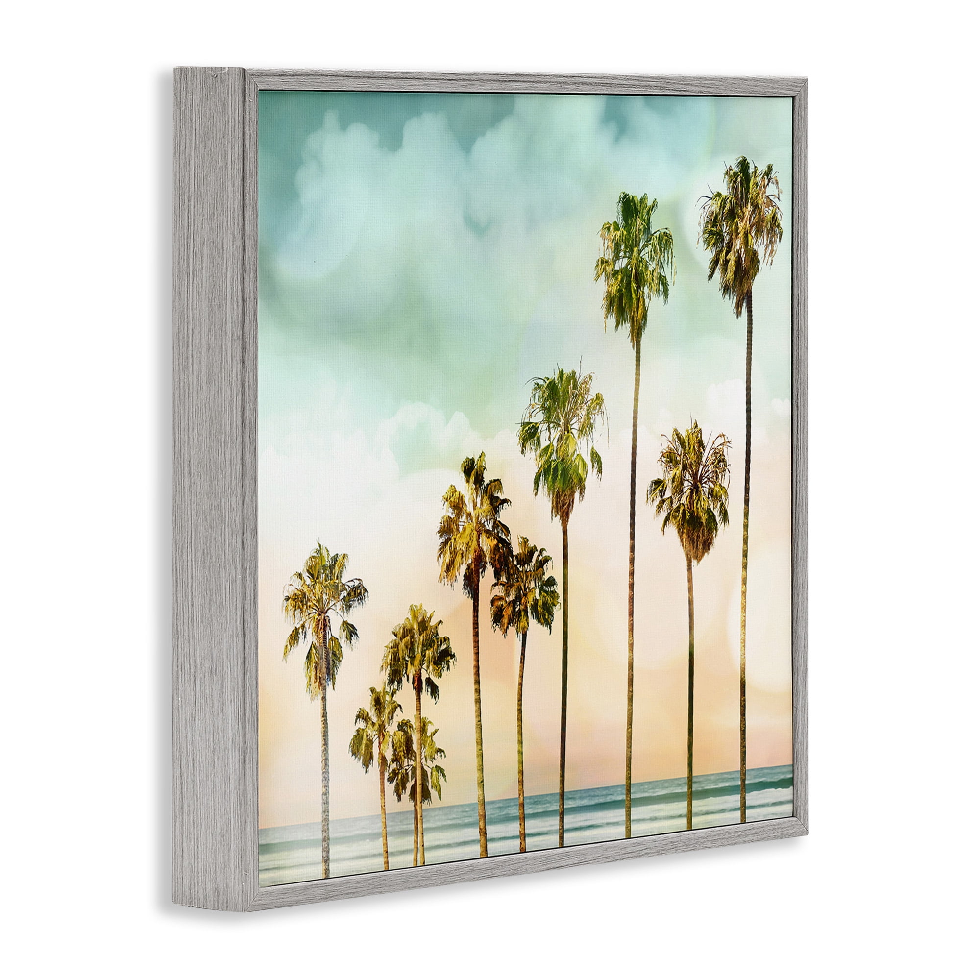 Stupell Industries Tropical Beach Palm Trees Nature Photography Gray Framed Art Print Wall Art, 17 x 17