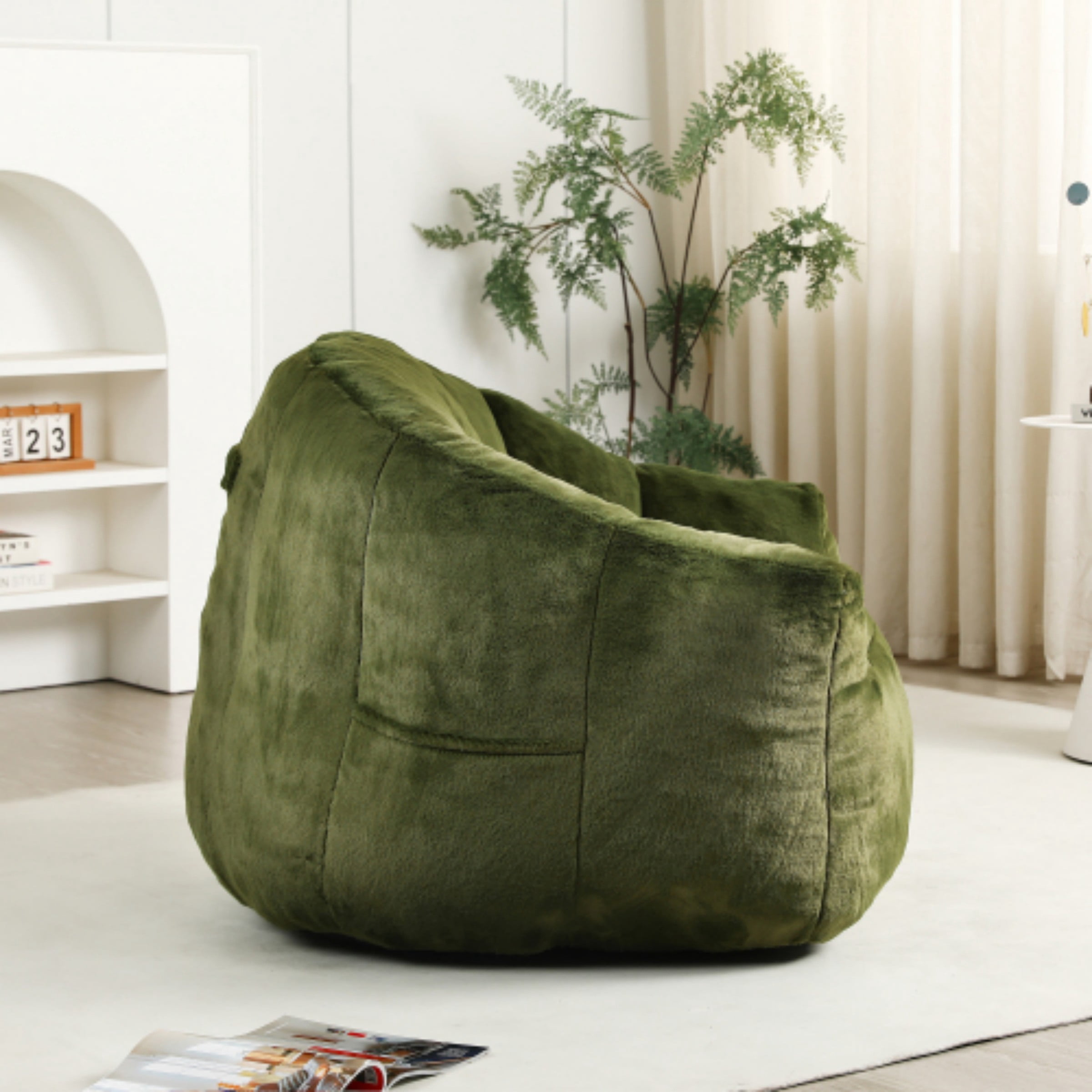 Bean Bag Chair for Adults, Memory Foam Bean Bag Sofa with Armrests, Comfy Lazy Floor Chair for Living Room Bedroom Reading, Green