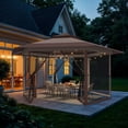 thumbnail image 4 of Vitarpatio 13' x 13' Pop Up Gazebo, Hexagonal Outdoor Gazebo Instant Patio Gazebo 2-Tier Roof Event Tent with Zippered Mesh Netting, Steel Frame and Wheeled Carrying Bag, Brown, 4 of 9