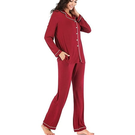 

CoCopeaunt Women Pajama Set Long Sleeve Sleepwear Two-Piece Nightwear Soft Comfy Pjs Indoor Wear with Pocket