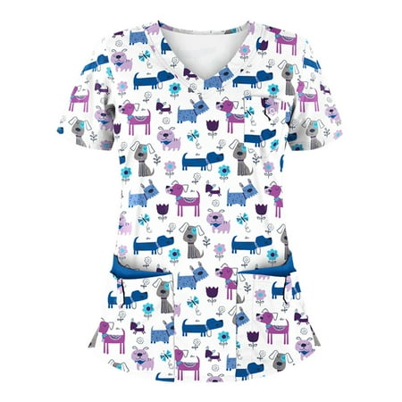 

Tshirt Women Scrub Top Short Sleeve Short Sleeve Plus Size Tops with Pockets