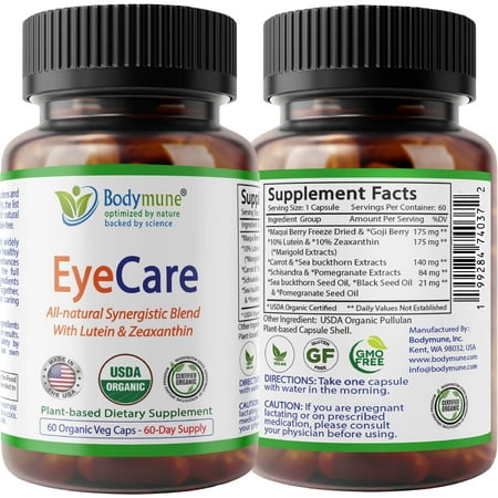 Bodymune Advanced EyeCare | USDA Organic Eye Health Supplement with Lutein & Zeaxanthin | Maqui, Goji & Sea Buckthorn Extracts | 30-Day Supply | Vegan, Non-GMO, Made in USA