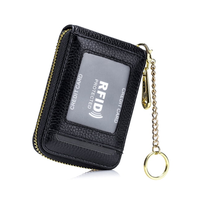 Cartera con tarjetero RFID Laklulu para hombre y mujer, tarjetero pequeño de piel con cremallera