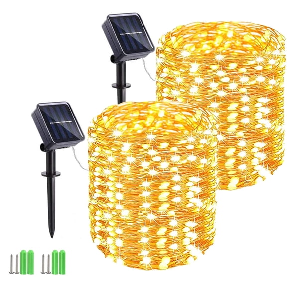 Solar String Lights Outdoor, 2 Pack Total 110ft 300 LED Solar Fairy Lights 8 Modes Waterproof Copper Wire Solar Powered Light for Patio Tree Garden Yard Weeding Party Xmas Decor (Warm White)
