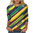 thumbnail image 2 of TIMIFIS 3/4 Hauts à Manches pour Femmes Décontracté Ample Chandail Fête de Vacances T-Shirt Col Rond Imprimé Mardi Gras, 2 of 5