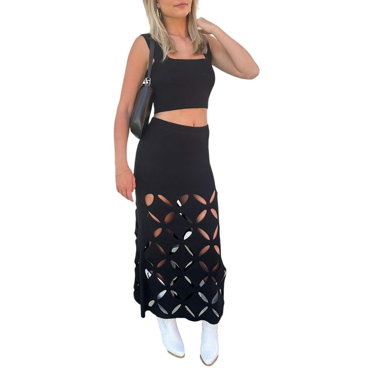 Y2k authentic Black Crochet Knit Maxi midi skirt