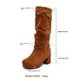thumbnail image 5 of Womens Platform Boots Casual Suede Slouchy Pull on Mid Calf Winter Booties Block Heel Buckle Strap Dress Long Boots Brown Size 10.5, 5 of 7