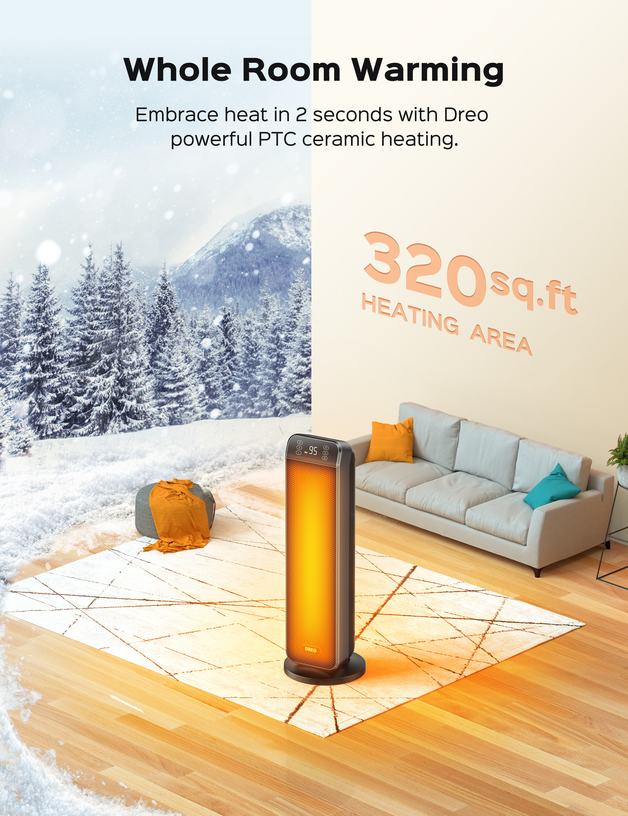 Buy Space Heater, Safest 1500W PTC Dreo 24 Space Heater with Remote for