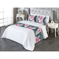 thumbnail image 3 of Hibiscus Bed Runner Set, Jungle Inspired Exotic Leaves and Flowers Pattern on Blue Hues Print, Decorative Bedding Scarf & 2 Pillow Shams for Hotels Homes, King, Pale Pink Forest Green, by Ambesonne, 3 of 3