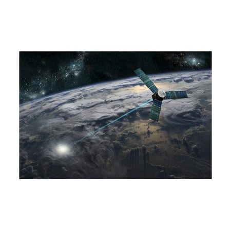 A Satellite Firing an Energy Weapon at a Target on Earth Print Wall Art By Stocktrek