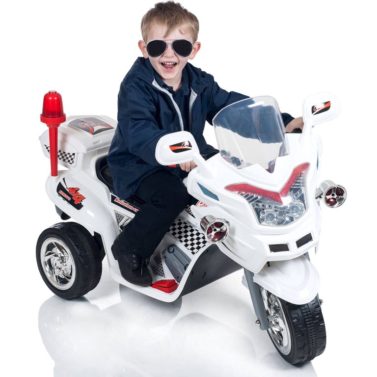 Ride on Toy, 3 Wheel Trike Chopper Motorcycle for Kids by Hey! Play! -  Battery Powered Ride on Toys for Boys and Girls, Toddler and Up - White