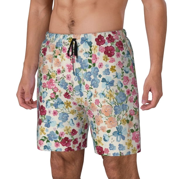 Balery Trendy Floral Design Bañador para hombre, shorts de playa de secado rápido con entrepierna y forro de compresión-Medium