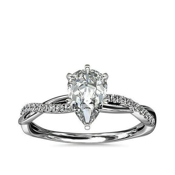 0.75 T.C.W Unique Twisted Solitaire with Accents Pear Cut Natural Diamond Engagement Ring for Women Solid 14K White Gold Size 7