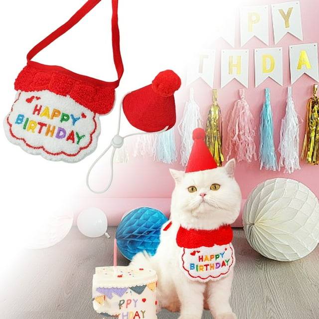 Birthday Party Hat Bib and Scarf Set for Cats Dogs Pet Celebration Accessory with Adjustable Collar Design