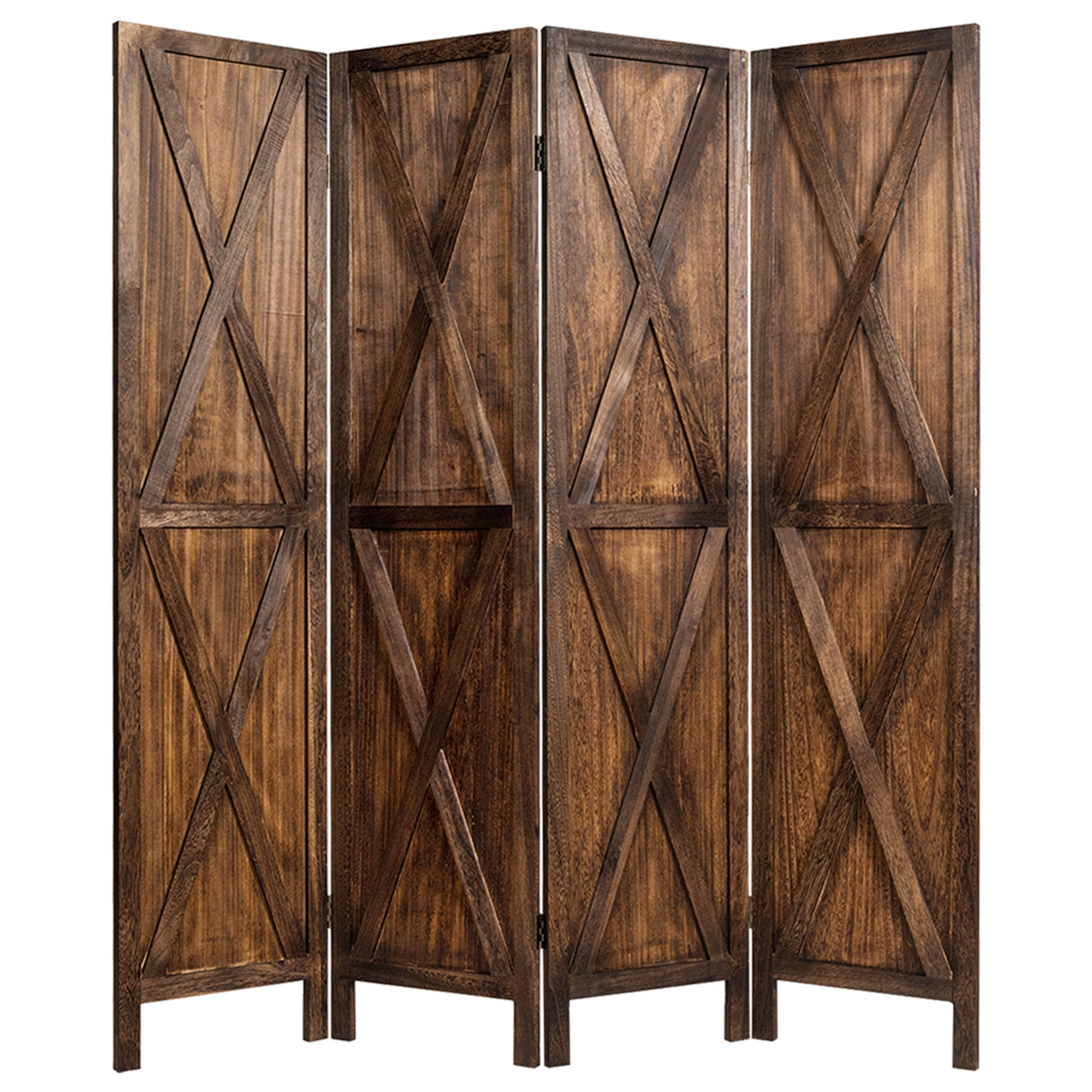 Natural Wooden Freestanding Simple Style Partition Wall Divider Brown Lightweight 360 Degree Folding Screens 5.6 FT Tall Minimalism Privacy Room Screen U-MAX 4 Panels Wood Room Divider