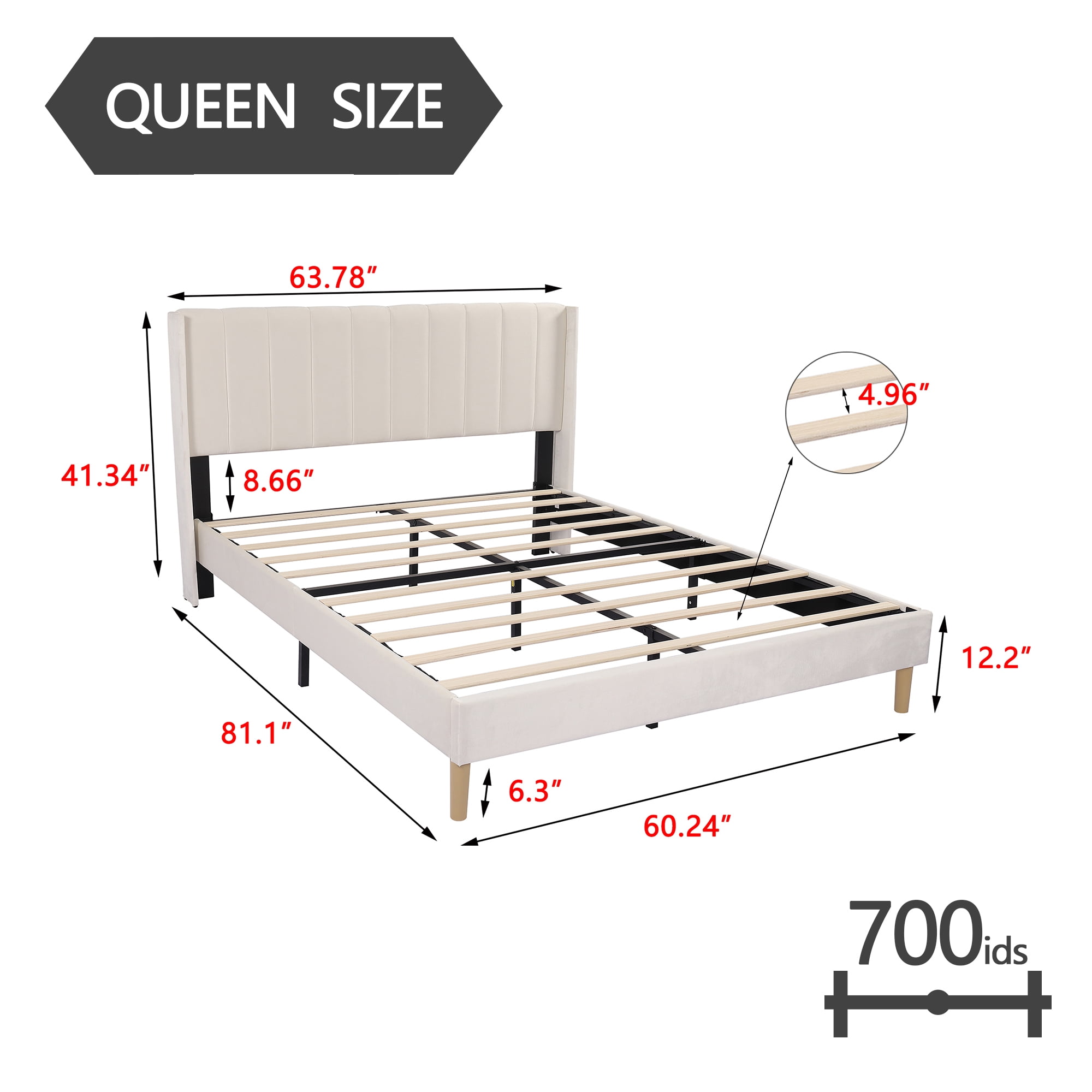 alazyhome Queen Size Upholstered Platform Bed Frame, Easy Assemble, Beige
