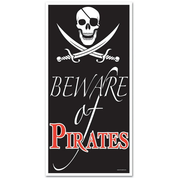 Party Central Club Pack of 12 Black Nautical 'Beware of Pirates' Halloween Door Covers 5'