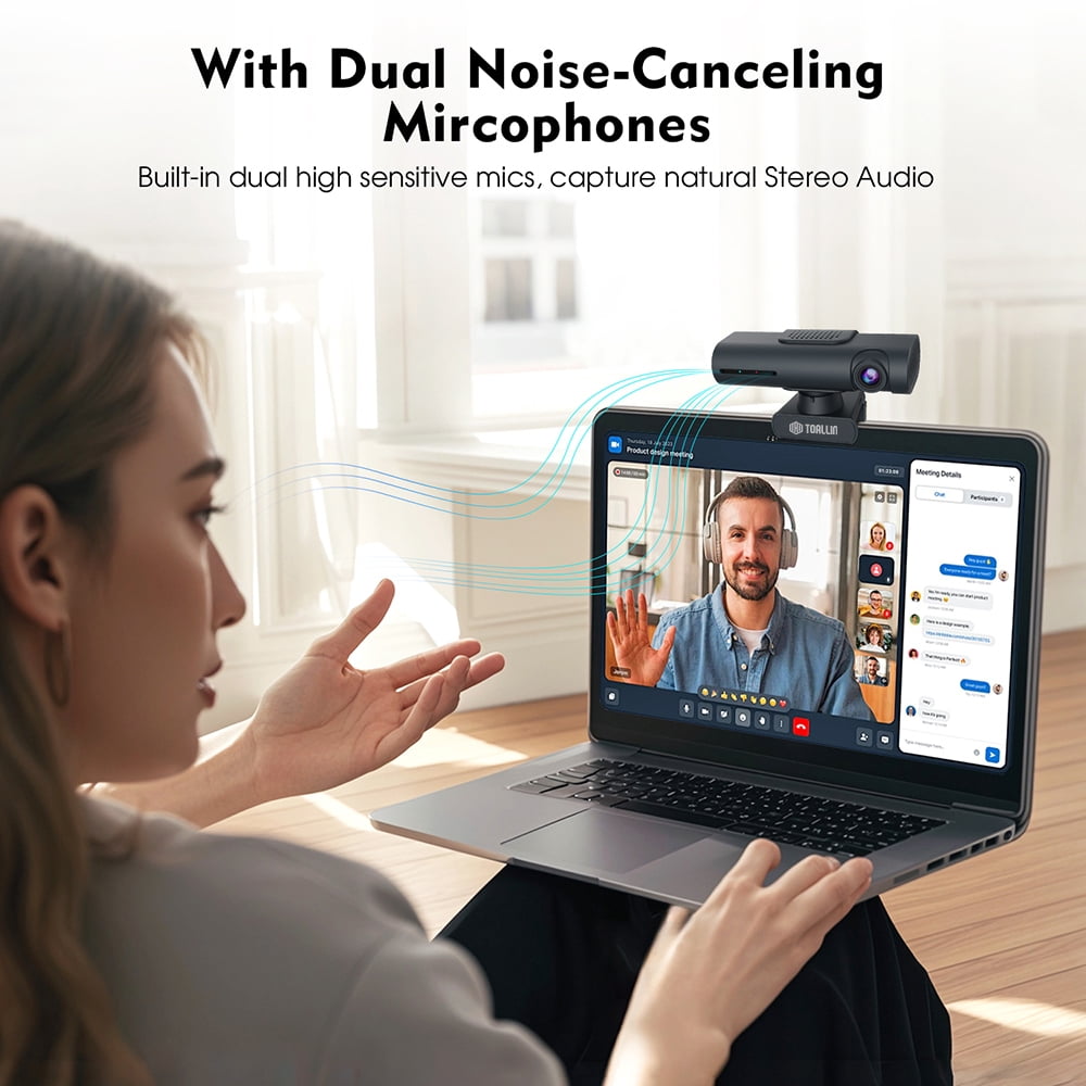 TOALLIN GC90 2K ai Tracking PTZ Webcam, Gesture Control & Dual Noise-Canceling Mics, 95° Wide-angle Lens, USB-A/C ,Plug & Play, Streaming Camera