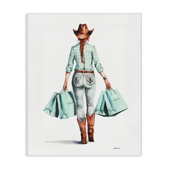 Stupell Industries Trendy Country Cowgirl People Painting Wrapped Canvas Art Print Wall Art, 16 x 20