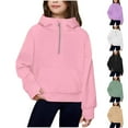 thumbnail image 5 of Girls Sweatshirts Size 3-10 Year Old Half Zip Pullover with Thumb Holes Front Pocket Cotton Loose Comfy Top (130, White), 5 of 5