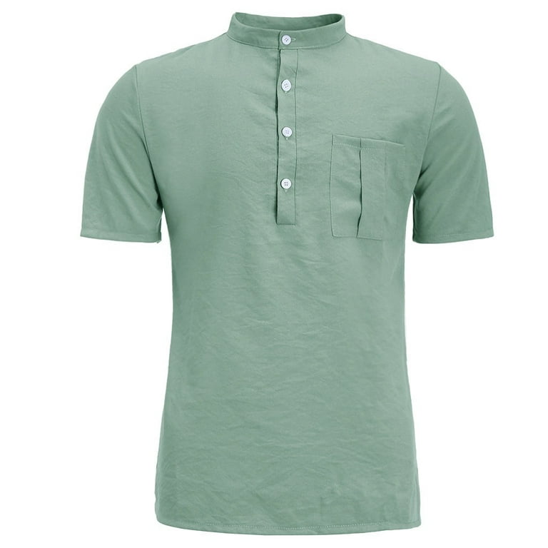 Men's Summer Cotton Button Short Sleeves Fashion Large Blouse Top