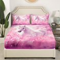 thumbnail image 3 of Erosebridal Horse Bed Set Pink Butterfly Bed Sheets Set, Dreaming Pink Pastel King Sheet Set Chic Floral Flower Sheets, Magical Unicorn Top Sheet Bedroom Decor, 3 of 5