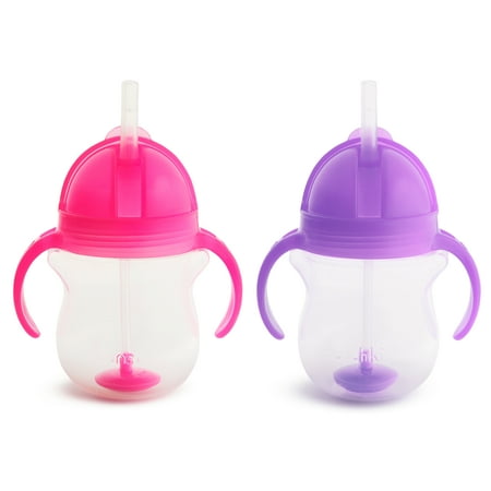 Munchkin Any Angle Click Lock Weighted 2pk Straw Trainer Cup - 7oz - Pink/Purple
