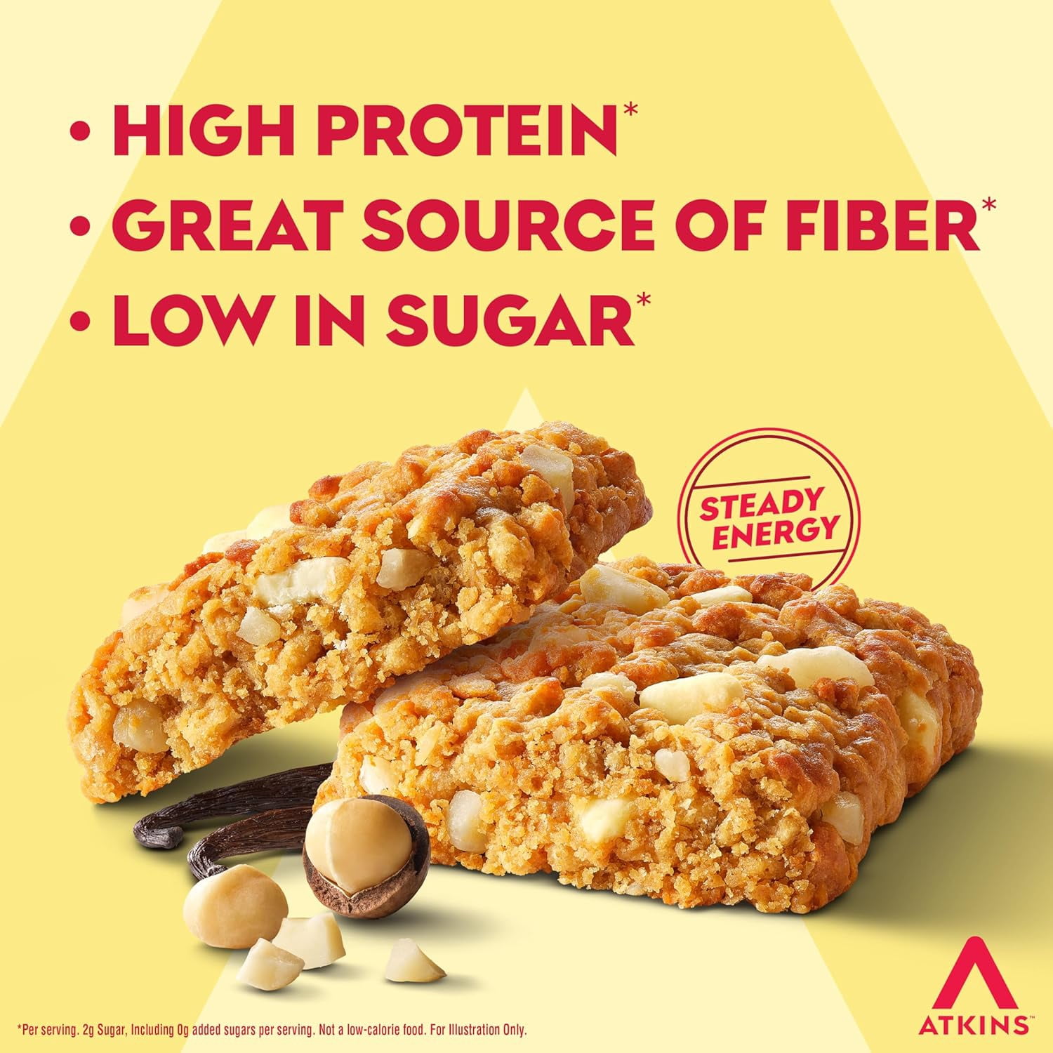 Atkins Soft Baked High Protein Bar, Vanilla Macadamia Nut Flavored, 15g of Protein, Keto Snack, High Fiber, Low Sugar Protein Bars, 4 Count
