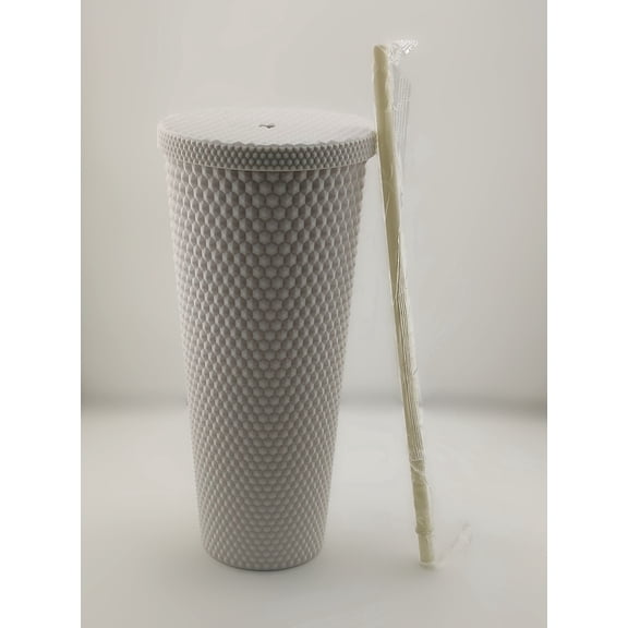24 oz Studded Tumbler with Straw and Lid, BPA-Free Double-Wall Insulated Plastic Cup, Textured Reusable Tumbler for Iced Coffee, Water, Cold Drinks