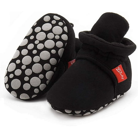 

QWZNDZGR Newborn Baby Girls Cotton Booties Infant Boys Slippers Stay on Sock Soft Shoes Non Skid Ankle Boots with Grippers Winter Warm First Walkers Crib Shoes