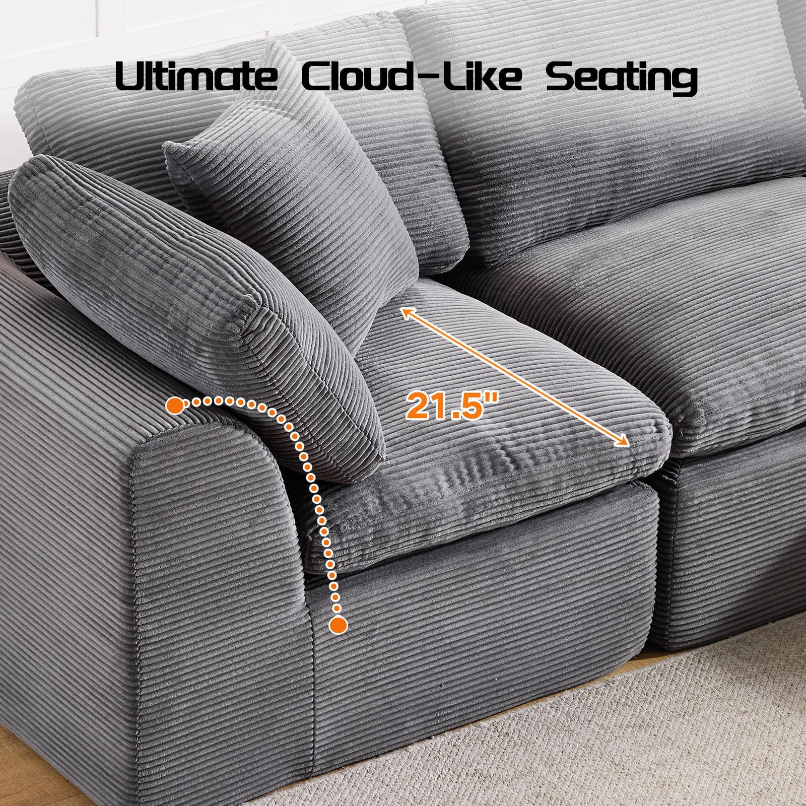 140" Modular 7 Seater Boneless Sofa Sectional Cloud Couches Sofa with Ottoman,No Assembly Required
