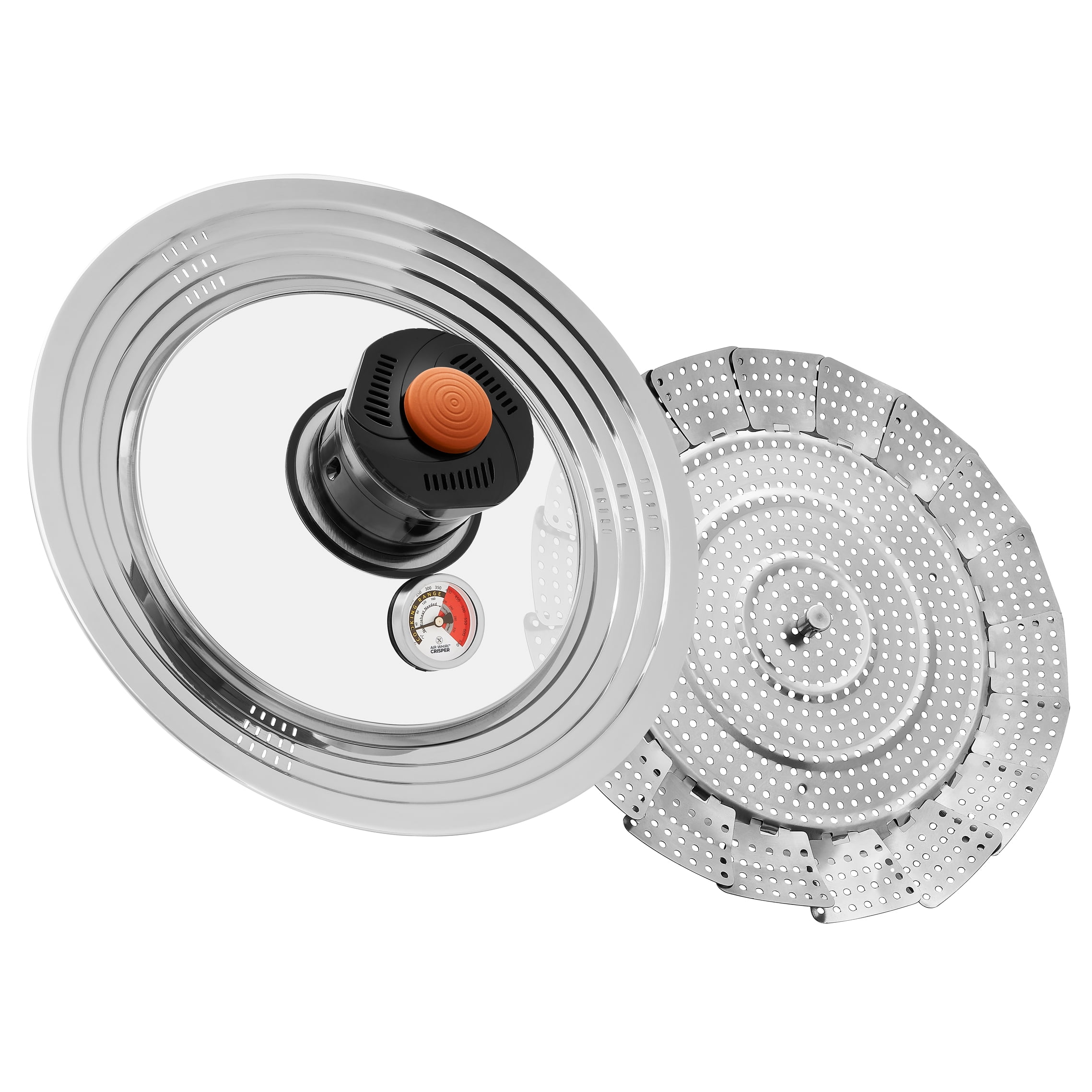 Air Whirl Crisper New Air Fryer Lid for Pots & Pan, Capacity Fits 10 to 12 inch, Silver