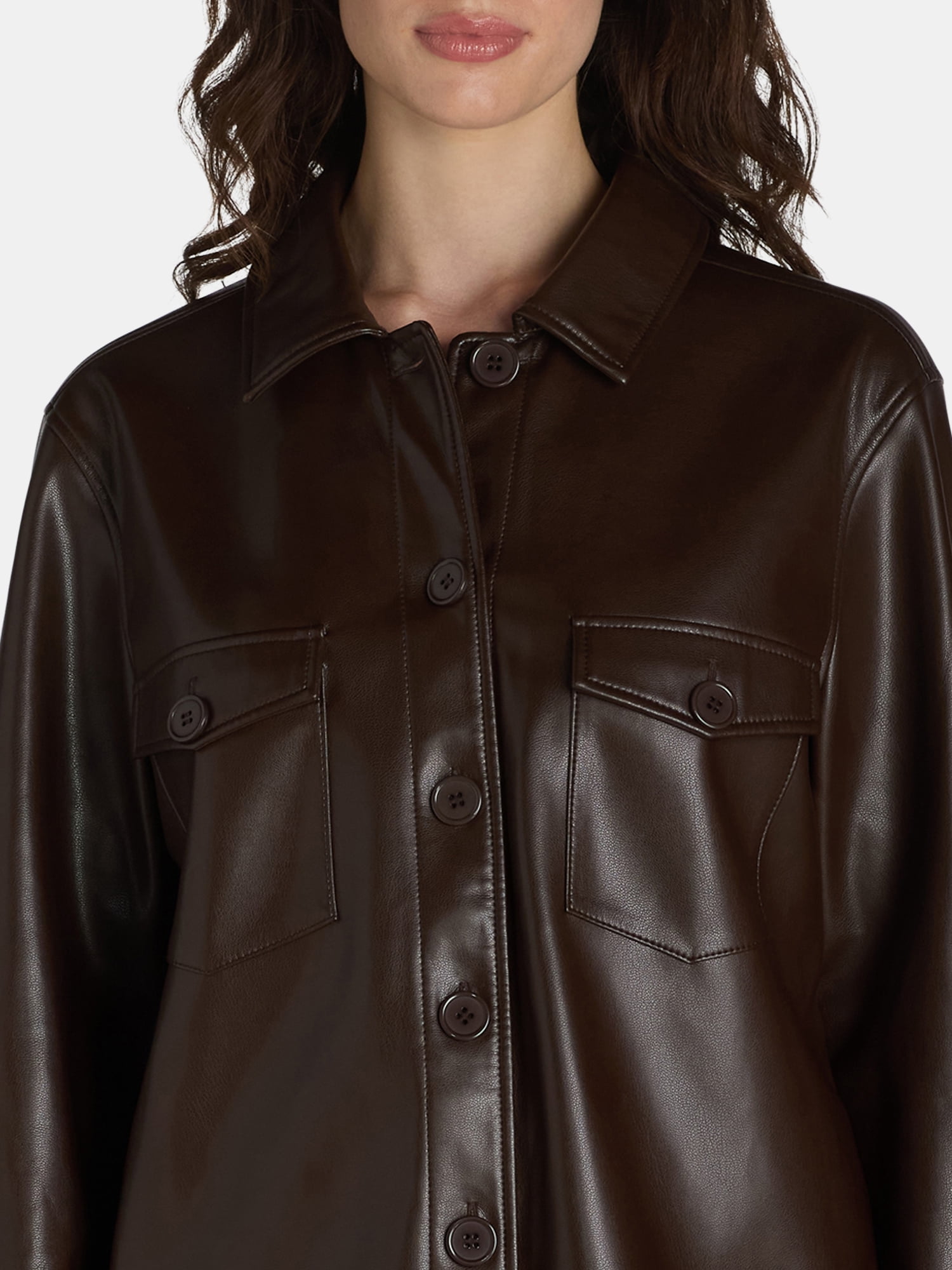 Time and Tru Women's Faux Leather Shacket, Sizes XS-XXXL