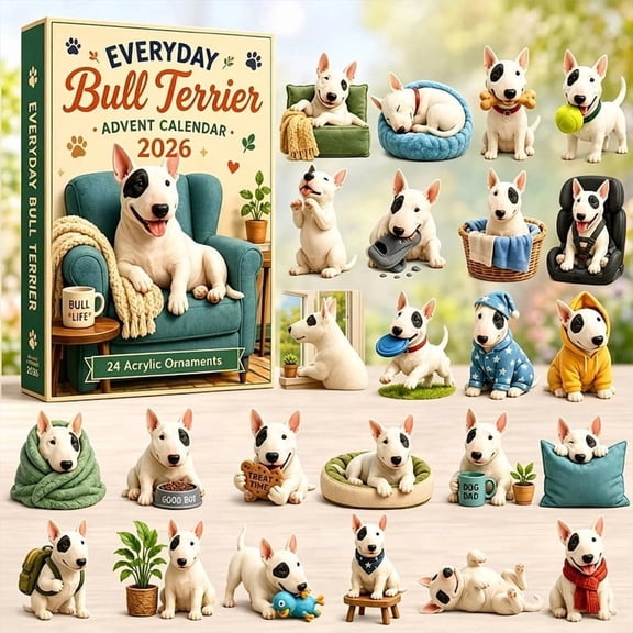 MUTRAIN Everyday Bull Terrier Advent Calendar 2026, 24-Day Dog Christmas Countdown Calendar with 24 Acrylic Bull Terrier Ornaments, Themed Collectible Gift Box for Dog Lovers
