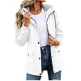 thumbnail image 3 of Women's Lightweight Waterproof Rain Jacket Hooded Windbreaker with Pockets Solid Color Mid Length Outdoor Hiking Drawstring Long Sleeved Coat, 3 of 9