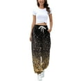 thumbnail image 4 of Gibobby pantalones afelpados para mujer Pantalones sueltos Retro Casual Cordón Impreso Pantalones deportivos (Dorado, XXL), 4 of 5