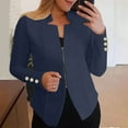 thumbnail image 2 of Cathalem Jacket Women Trendy Women's Faux Suede Jackets 2024 Fall Clothes Long Sleeve Open Front Cropped Coat Outwear (Navy,M), 2 of 5