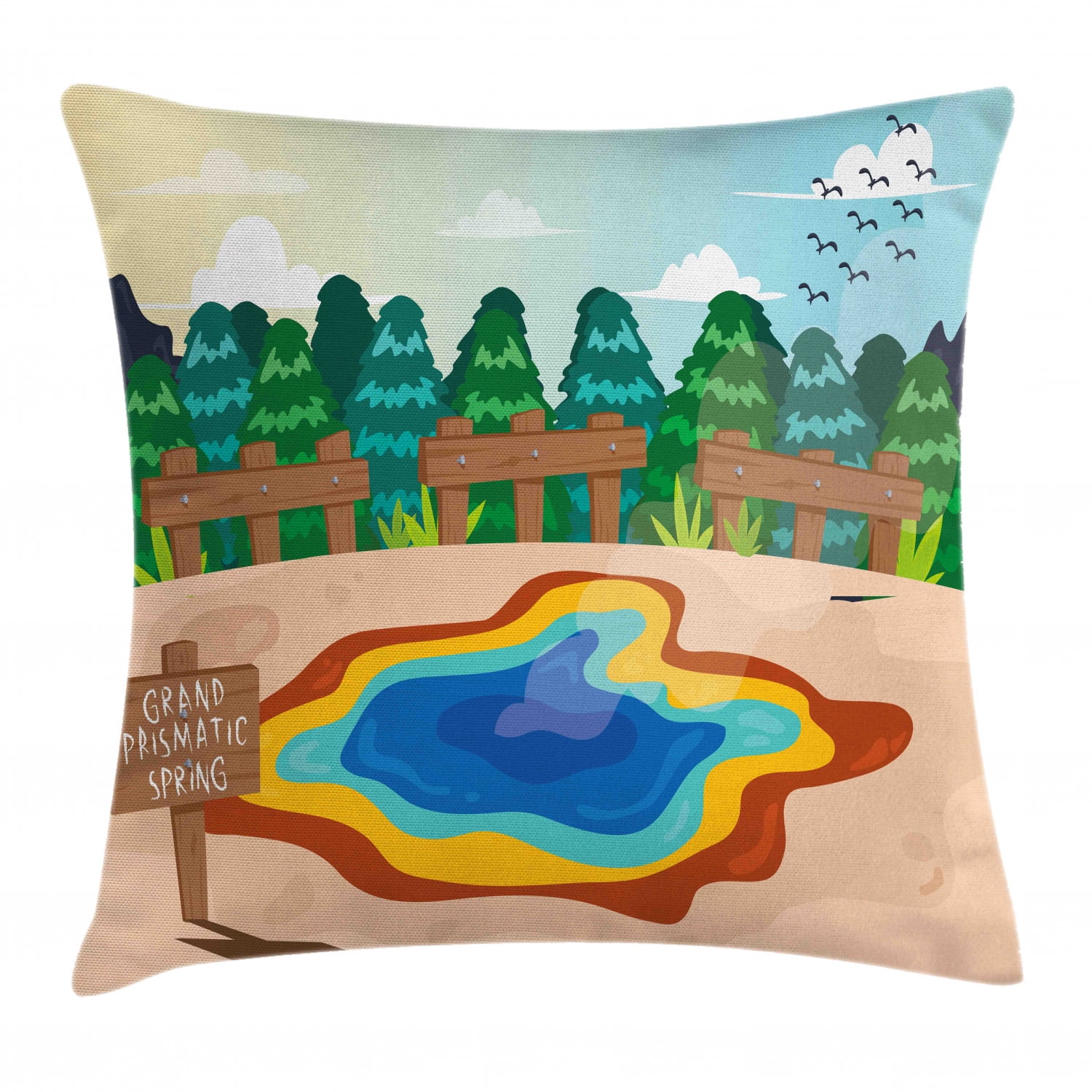Wyoming Throw Pillow Cushion Cover, Cartoon Design Image of Grand